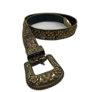 Vintage Lake Shore Drive Women's Embellished Crystal Belt Brass Buckle Medium